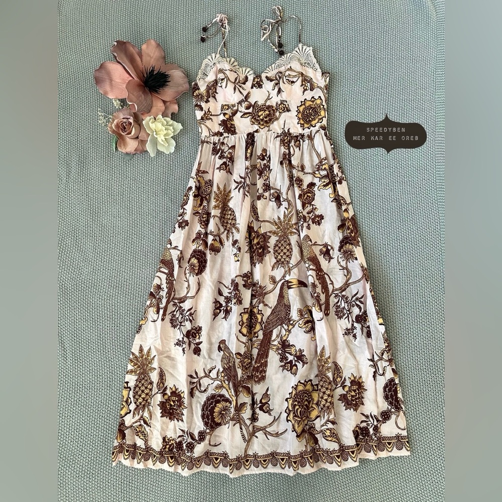 FARM Rio Tropical Landing Pink Lace Midi Dress size large